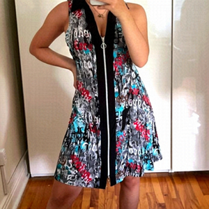 YVONNE Marie Zip Front Abstract Midi Multi Color Sleeveless Dress Size Medium
